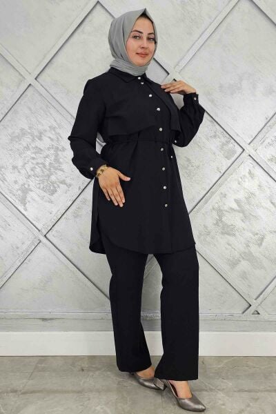 PYS KADIN BELİ BAĞCIKLI TESETTÜR TAKIM SİYAH - 4 BEDEN