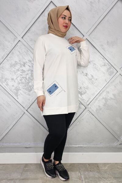 KADIN DÜĞME DETAYLI TESETTÜR TUNİK EKRU - 2XL