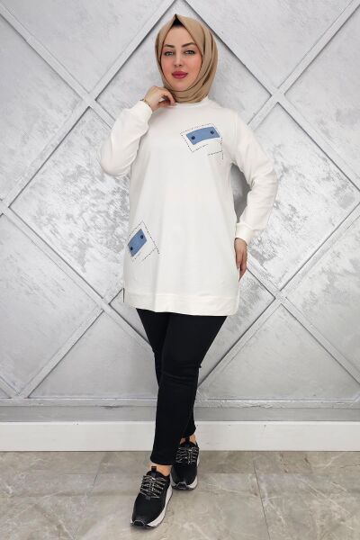 KADIN DÜĞME DETAYLI TESETTÜR TUNİK EKRU - 2XL