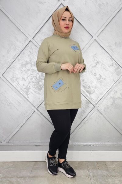 KADIN DÜĞME DETAYLI TESETTÜR TUNİK HAKİ - XL