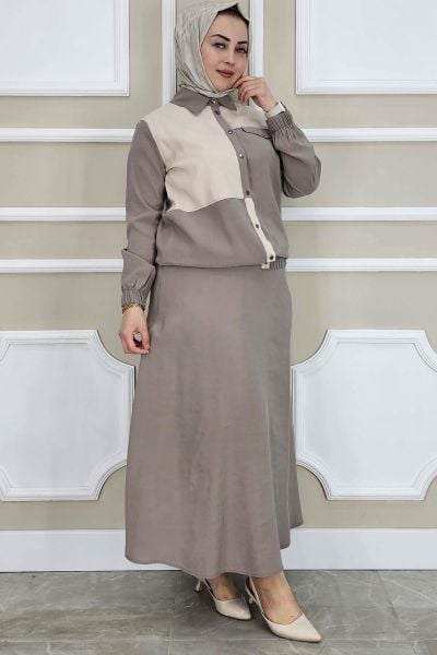 PYS KADIN KOMBİNLİ TESETTÜR TAKIM VİZON - 4 BEDEN