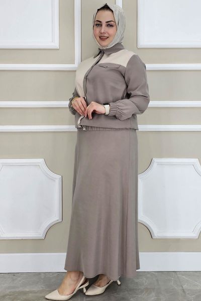 PYS KADIN KOMBİNLİ TESETTÜR TAKIM VİZON - 4 BEDEN