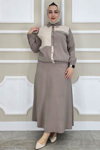 PYS KADIN KOMBİNLİ TESETTÜR TAKIM VİZON - 4 BEDEN