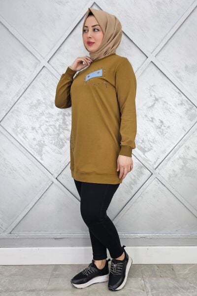 KADIN DÜĞME DETAYLI TESETTÜR TUNİK YAĞ YEŞİLİ - 2XL