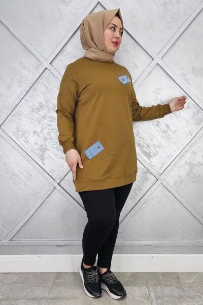 KADIN DÜĞME DETAYLI TESETTÜR TUNİK YAĞ YEŞİLİ - 2XL