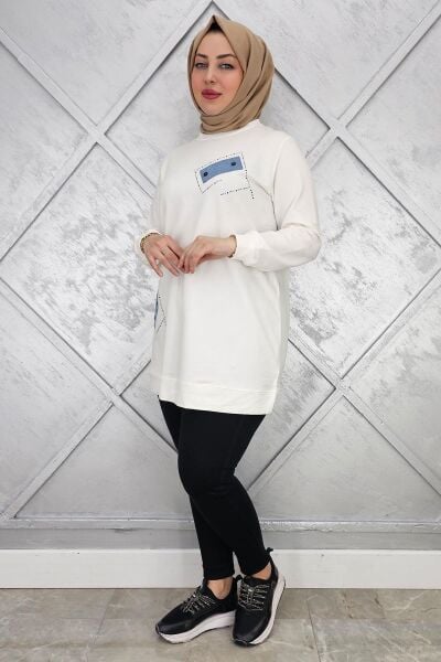 KADIN DÜĞME DETAYLI TESETTÜR TUNİK EKRU - 3XL