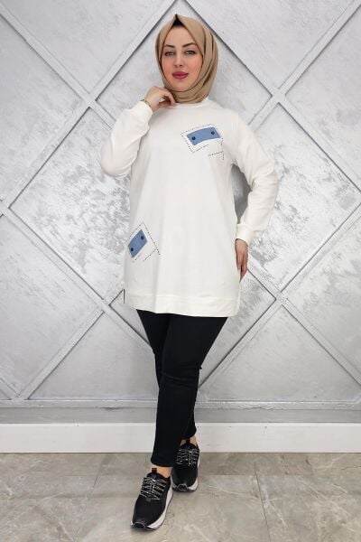 KADIN DÜĞME DETAYLI TESETTÜR TUNİK EKRU - 3XL
