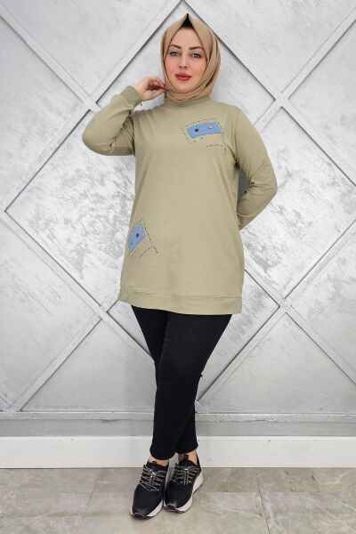 KADIN DÜĞME DETAYLI TESETTÜR TUNİK HAKİ - L