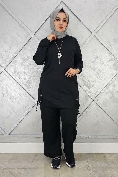 KADIN KOLYE DETAYLI TESETTÜR TAKIM SİYAH - 3 BEDEN