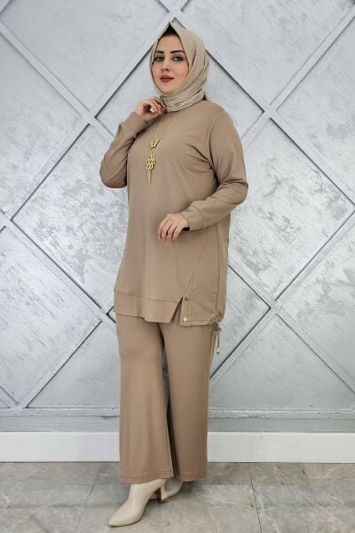 KADIN KOLYE DETAYLI TESETTÜR TAKIM VİZON - 4 BEDEN