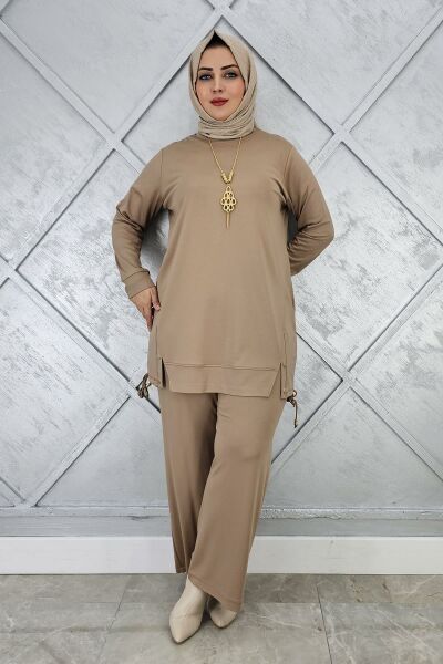 KADIN KOLYE DETAYLI TESETTÜR TAKIM VİZON - 4 BEDEN