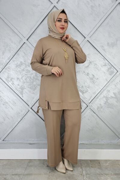 KADIN KOLYE DETAYLI TESETTÜR TAKIM VİZON - 5 BEDEN