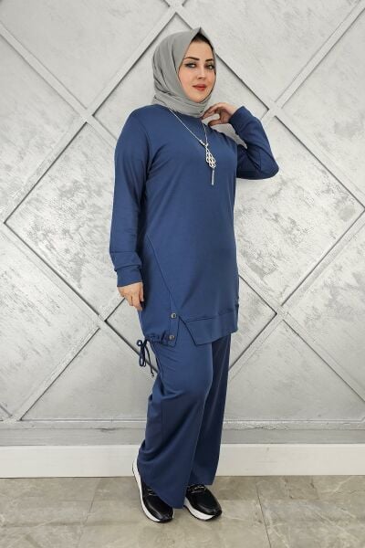 KADIN KOLYE DETAYLI TESETTÜR TAKIM İNDİGO - 2 BEDEN
