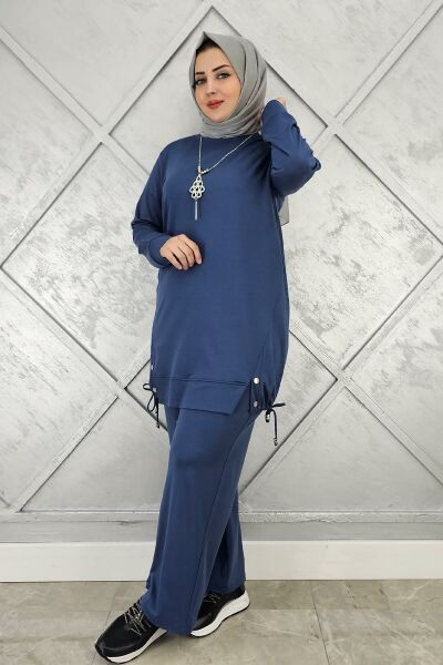KADIN KOLYE DETAYLI TESETTÜR TAKIM İNDİGO - 2 BEDEN