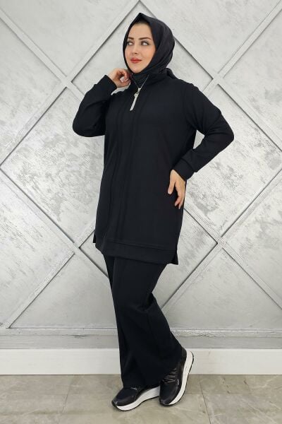 KADINFERMUAR DETAYLI TESETTÜR TAKIM SİYAH - 3 BEDEN