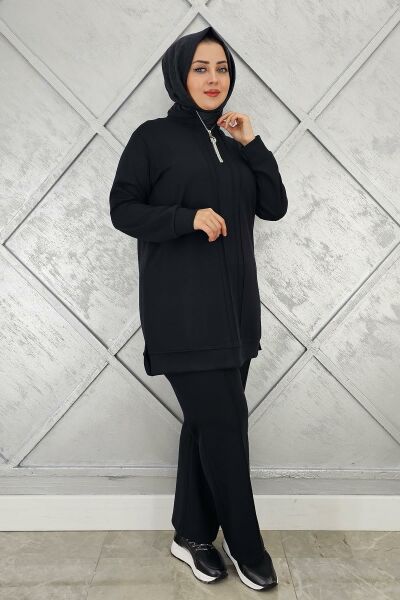 KADINFERMUAR DETAYLI TESETTÜR TAKIM SİYAH - 3 BEDEN