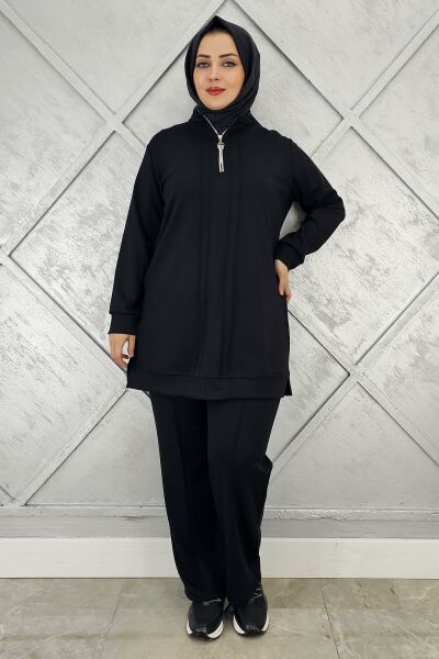 KADINFERMUAR DETAYLI TESETTÜR TAKIM SİYAH - 3 BEDEN