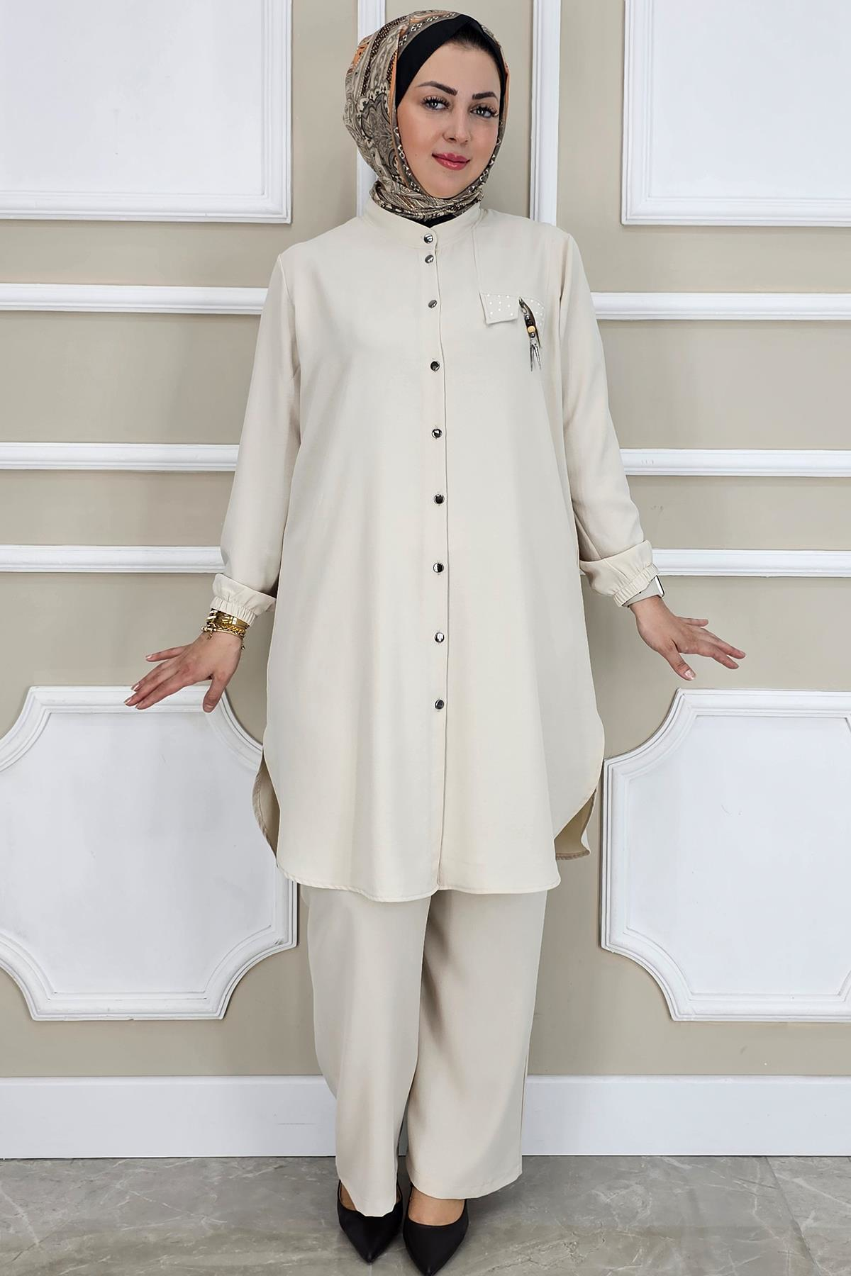 PYS KADIN SALLANTI AKSESUARLI HAKİM YAKA TESETTÜR TAKIM