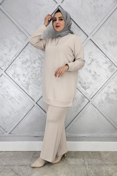 KADINFERMUAR DETAYLI TESETTÜR TAKIM BEJ - 5 BEDEN