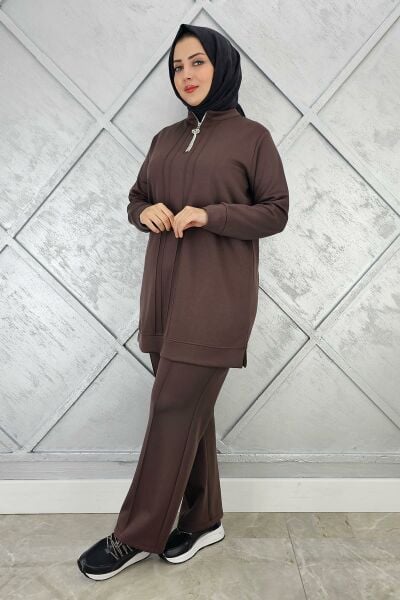 KADINFERMUAR DETAYLI TESETTÜR TAKIM KAHVERENGİ - 4 BEDEN