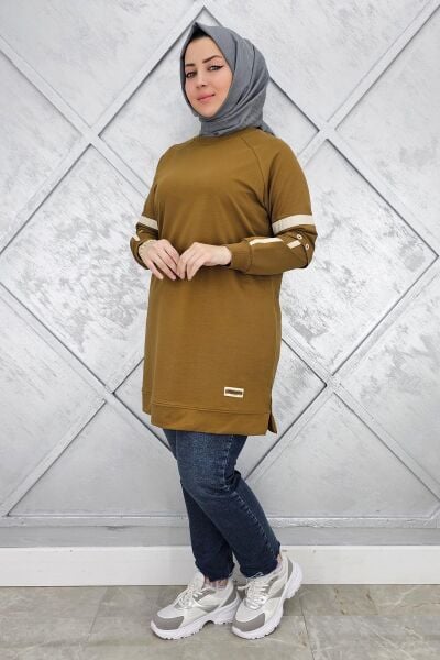 KADIN KOLLARI KUŞGÖZÜ AKSESUARLI TESETTÜR TUNİK YAĞ YEŞİLİ - 5 BEDEN