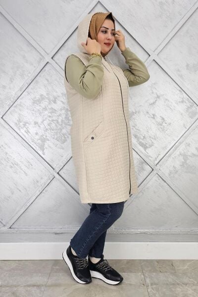 KADIN KAPİTONE CEPLERİ DÜĞME DETAYLI KAPİTONE YELEK TAŞ - 2 BEDEN