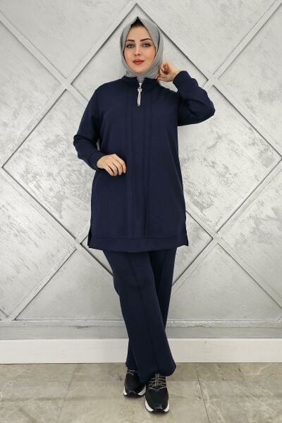 KADINFERMUAR DETAYLI TESETTÜR TAKIM LACİVERT - 4 BEDEN