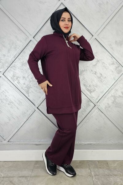 KADINFERMUAR DETAYLI TESETTÜR TAKIM BORDO - 4 BEDEN