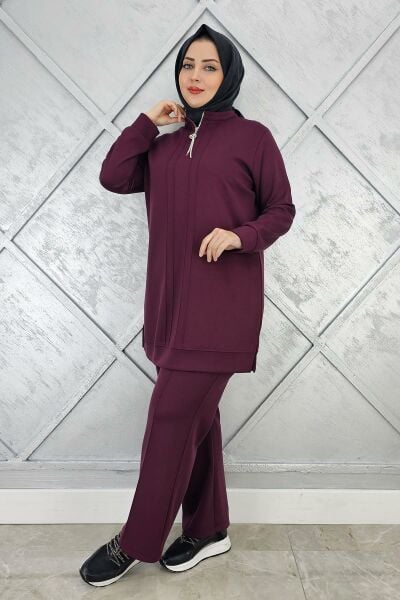 KADINFERMUAR DETAYLI TESETTÜR TAKIM BORDO - 4 BEDEN