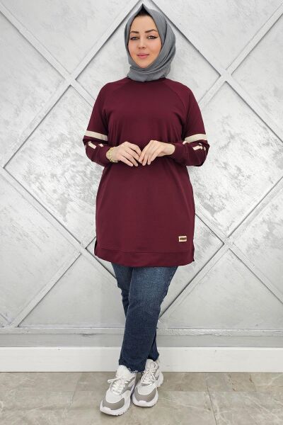 KADIN KOLLARI KUŞGÖZÜ AKSESUARLI TESETTÜR TUNİK BORDO - 3 BEDEN