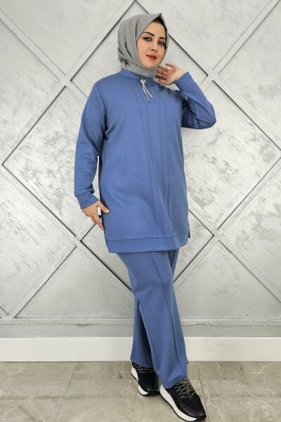 KADINFERMUAR DETAYLI TESETTÜR TAKIM MAVİ - 4 BEDEN