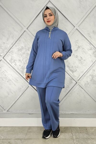 KADINFERMUAR DETAYLI TESETTÜR TAKIM MAVİ - 4 BEDEN