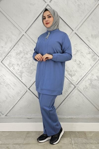 KADINFERMUAR DETAYLI TESETTÜR TAKIM MAVİ - 4 BEDEN