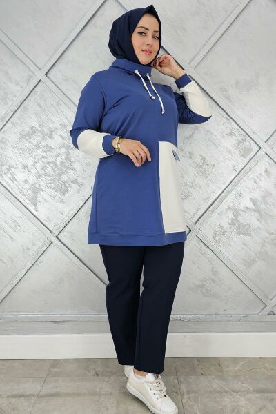 KADIN KOMBİNLİ BOĞAZLI TESETTÜR TUNİK İNDİGO - 5 BEDEN