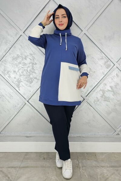 KADIN KOMBİNLİ BOĞAZLI TESETTÜR TUNİK İNDİGO - 5 BEDEN
