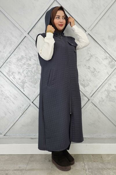 KADIN CEPLİ SALLANTI AKSESUARLI TESETTÜR YELEK GRİ - 3 BEDEN