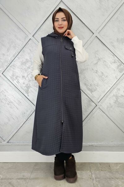 KADIN CEPLİ SALLANTI AKSESUARLI TESETTÜR YELEK GRİ - 3 BEDEN