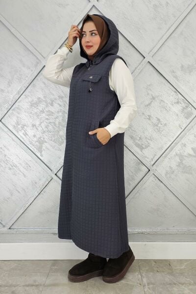 KADIN CEPLİ SALLANTI AKSESUARLI TESETTÜR YELEK GRİ - 3 BEDEN