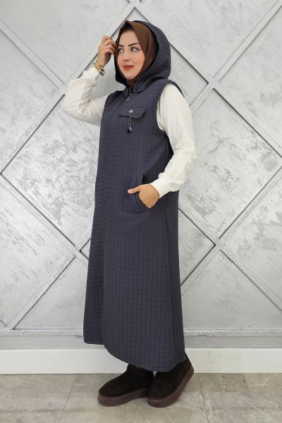 KADIN CEPLİ SALLANTI AKSESUARLI TESETTÜR YELEK GRİ - 5 BEDEN