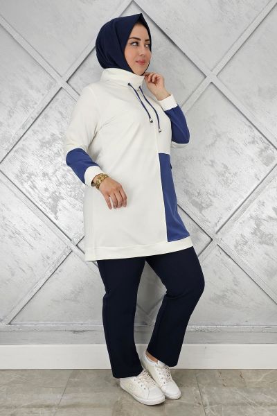 KADIN KOMBİNLİ BOĞAZLI TESETTÜR TUNİK EKRU - 4 BEDEN