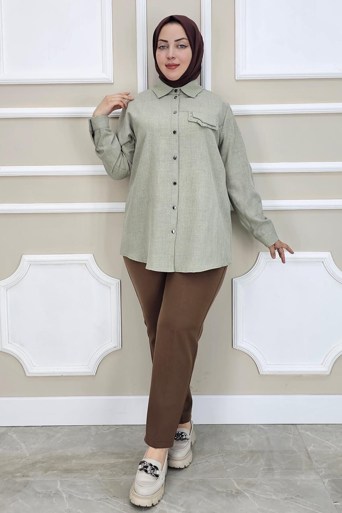 KADIN KORSAJLI BATTAL PANTOLON KAHVERENGİ - 58