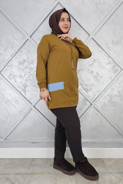 KADIN KOMBİN DETAYLI TESETTÜR TUNİK YAĞ YEŞİLİ - 2XL