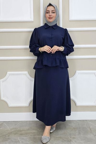PYS KADIN FIRFIR DETAYLI ETEKLİ TESETTÜR TAKIM LACİVERT - 4 BEDEN