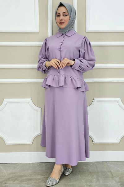 PYS KADIN FIRFIR DETAYLI ETEKLİ TESETTÜR TAKIM LİLA - 4 BEDEN