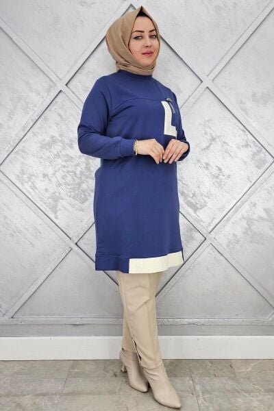 KADIN SALLANTI AKSESUAR DETAY VE KOMBİNLİ TESETTÜR TUNİK İNDİGO - 2 BEDEN