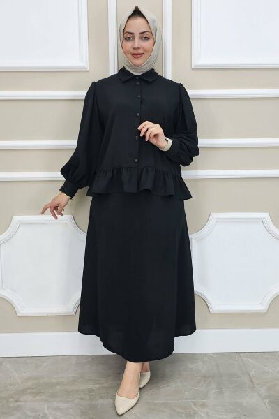 PYS KADIN FIRFIR DETAYLI ETEKLİ TESETTÜR TAKIM SİYAH - 3 BEDEN