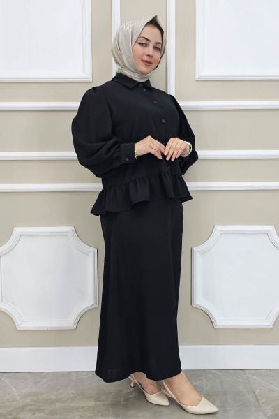 PYS KADIN FIRFIR DETAYLI ETEKLİ TESETTÜR TAKIM SİYAH - 4 BEDEN