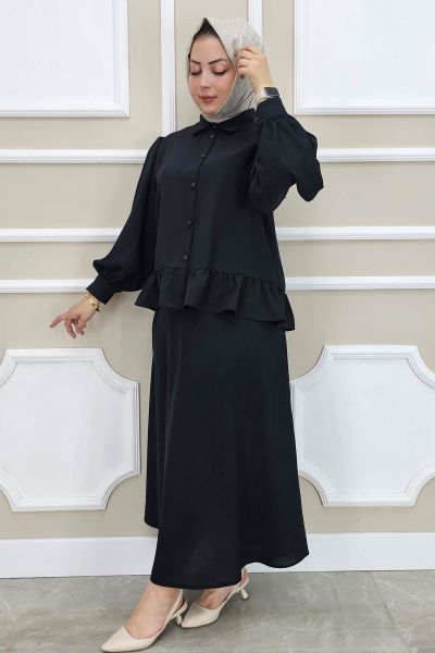 PYS KADIN FIRFIR DETAYLI ETEKLİ TESETTÜR TAKIM SİYAH - 4 BEDEN
