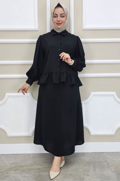 PYS KADIN FIRFIR DETAYLI ETEKLİ TESETTÜR TAKIM SİYAH - 4 BEDEN