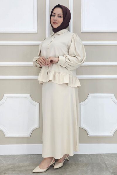 PYS KADIN FIRFIR DETAYLI ETEKLİ TESETTÜR TAKIM TAŞ - 2 BEDEN